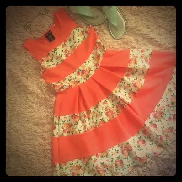 Girl’s Sleeveless Striped Color Block Floral Print Spring Summer Dress - Picture 1 of 5